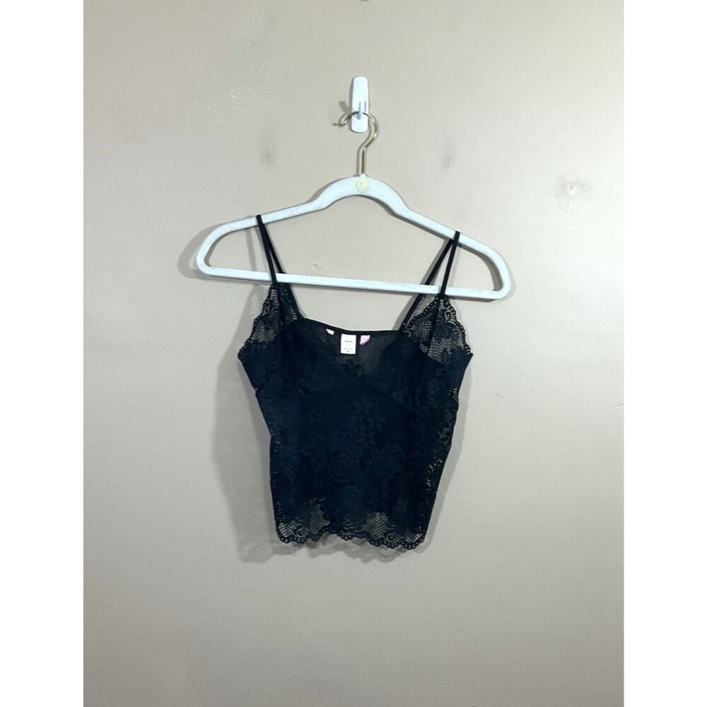 Victorias Secret Womens Sheer Lace Cropped Tank Top M Black Goth Grunge Lingerie